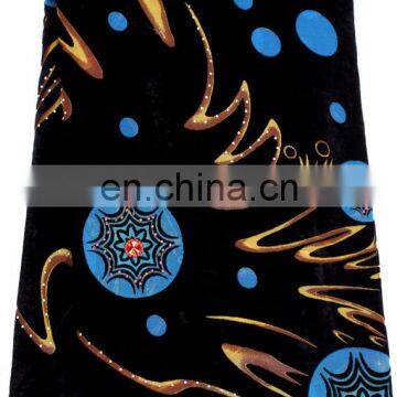 geometrical blue cotton velvet fabric for lady design with decorative design