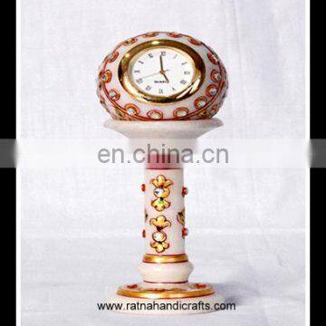 Marble Handicrafts Clock with stand having Golden Work