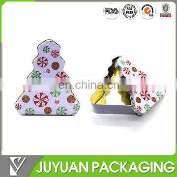 Tree shaped christmas empty irregular matal storage tin box can