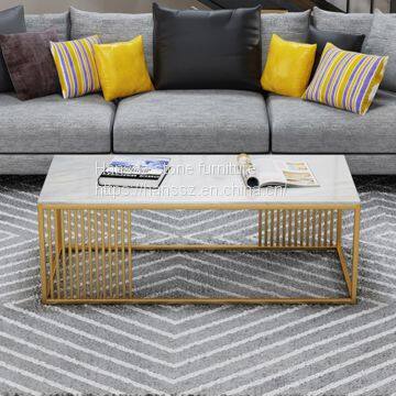 Hot Product Square White Marble Table Top Expanding Table Furniture With Gold Frame photo-3