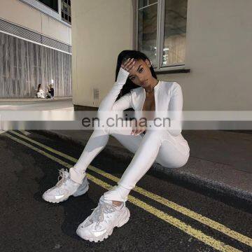 2020 New Street Look Autumn Women's Solid Color Hip-hop Streetwear High Waist Zipper Slim Casual Sports Jumpsuit photo-2