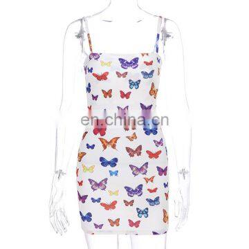 2020 New Arrivals Women Fashion Printed Butterfly Casual Dresses Ladies Bodycon Sling Mini Dresses Women Summer Dresses photo-5