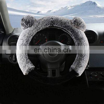 Girl Winter Universal Fluffy Steering Wheel Cover 15 Inch Cartoon Style Furry Steering Wheel Cover