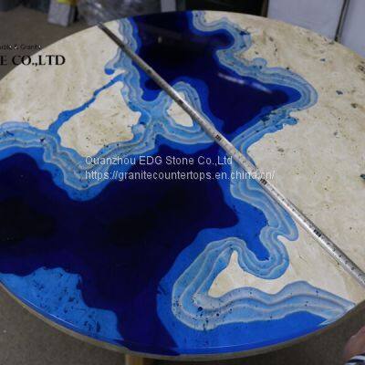 Factory High Quality Natural Travertine Blue Stone Table Top photo-3