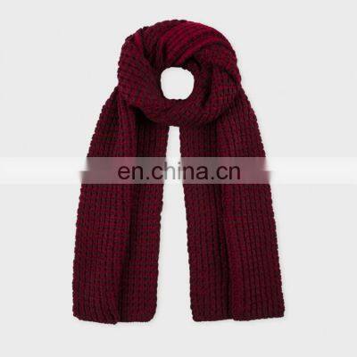 Red Color Plaid Winter Wool Cashmere Scarf Crochet Knitting