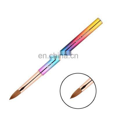 Professional Custom Logo Nail Art Tools Aurora Metal Handle Acrylic Nail Brush 100% Pure Kolinsky Hair Acrylic Nail Art Brush