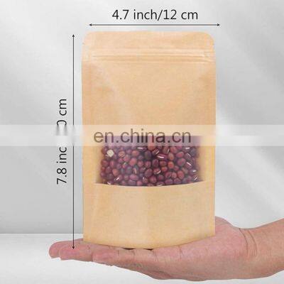 Recyclable flat bottom kraft paper bag zipper paper bag food packaging pouch with window Ready to ship doypack 1Pack=100 pieces