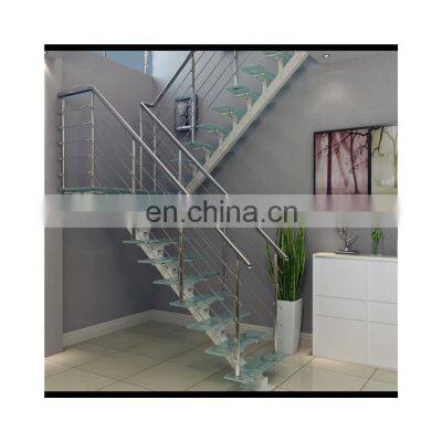 Stainless steel stringer glass staircase for coastal house