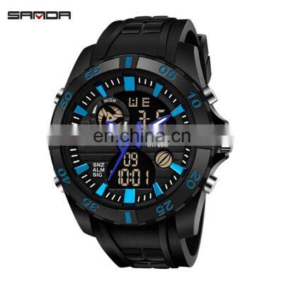 SANDA 791 Man Latest Digital Quartz Silicone Fashion Watch Waterproof Military Mens Sport Watches