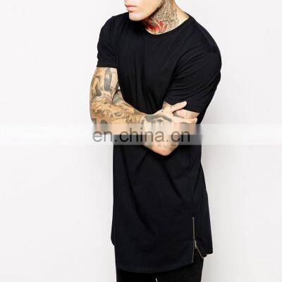 Side Zipper Long line Street wear Fashion T-shirt custom printing 100% cotton oversized tshirt for men manufacturer