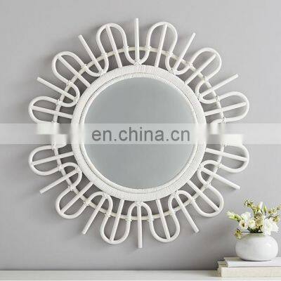 Beautiful Full White Flower Shape rattan mirror Boho Home Decoration Decor Living Room WHolesale made in Vietnam