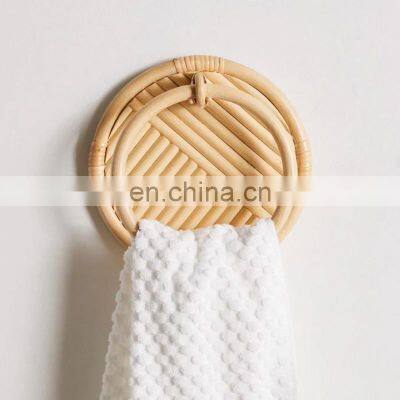 Hot Sale Hanging Rattan Towel Hooks, Wall Hanging Towel Rack, Circle Towel Bar Bathroom Woven Natural vietnam cheap wholesale