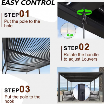 Pergola and Gazebo Outdoor Waterproof Sushade Pergolas En Metal Retractable Roof Louvre Pergola Aluminum For Backyard Home Use photo-5