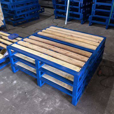 Оцинкованный стальной паллет с деревянной поверхностью для складской логистики
