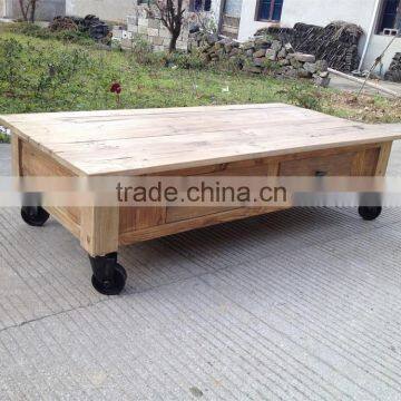 RE-1535 Movable Coffee Table Old Door Industrial Coffee Table with Wheels