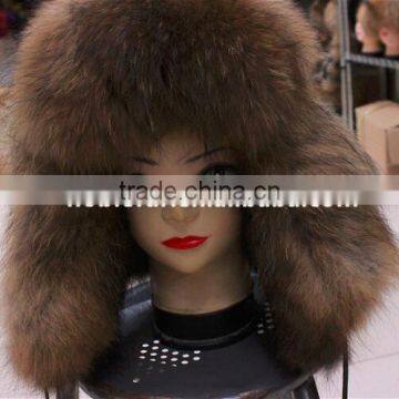 Fashion Warm Genuine Raccoon Fur Hat Russian Style Raccoon Bomber Hats For Ladies