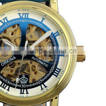 ESS Unisex Skeleton Dial Blue Leather Strap Mechanical Watch Leather WM339