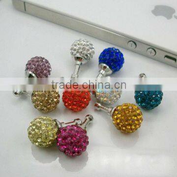 P0831 Crystal Pave Ball Earphone Jack Dust Plug,Phone Charm