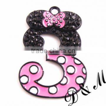 Wholesale large 40mm fashion silver alloy rhinestone number "3" pendants for kids jewelry making