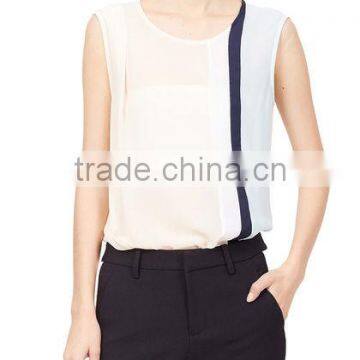 Round neck sleeveless chiffon simple design/korean fashion clothing/latest custom chiffon Tshirt/ blouse