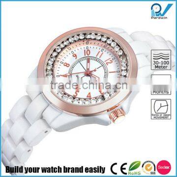PVD Rosegold/Silver alloy case ceramic band quartz japan movement women sapphire crystal ceramic band watch