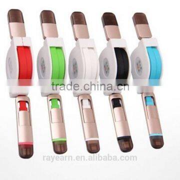 REYON colorful 2 in 1 flat retractable usb cable for Iphone ,ipad, samsung , htc from shenzhen