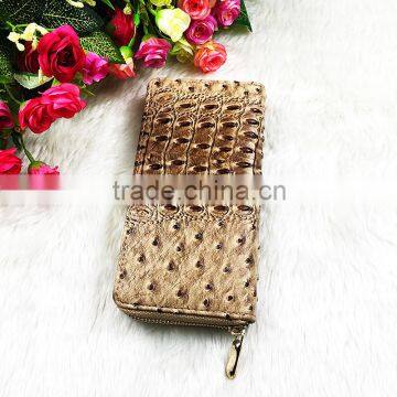 High Quality Brown Wrinkle PU Leather Rivets Decoration Long Wallet For Women With Zipper photo-3