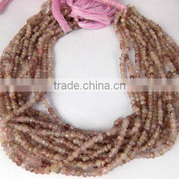 2 Strand AAA Pink Rutile Gemstone Micro Faceted Roundelle Beads 3-4mm 13" Long