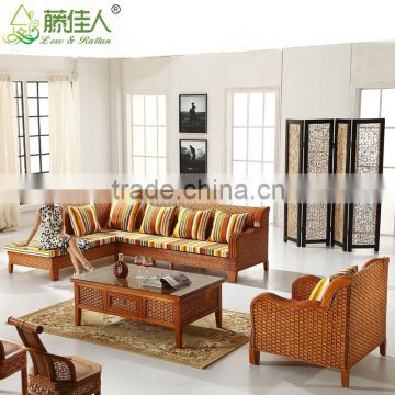 Wholesale Antique Royal Elegant Conservotary Indoor Wicker Bamboo Cane Rattan Wood Living Room Furniture Sectional Sofa Set