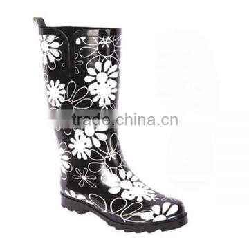 ladies flower print knee high rubber boots plain gum boots