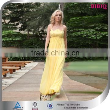 Hawaii Yellow Long Chiffon Lady Sleeveless Beach Party Dresses