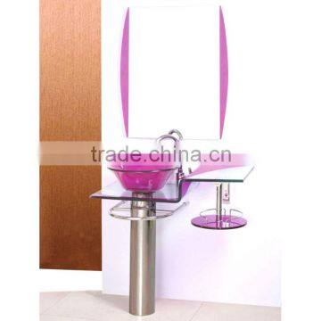 High Quality Tempered Pedestal Glass Sink, Purple Color Glass with Stainless Steel Holder