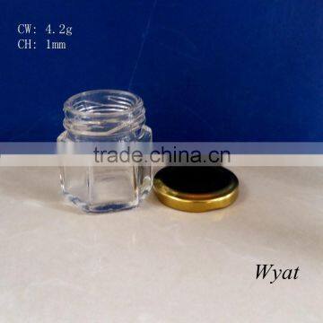 Empty 50ml Hexagonal Glass Jam Jars With Golden Lid SLJd32 photo-2