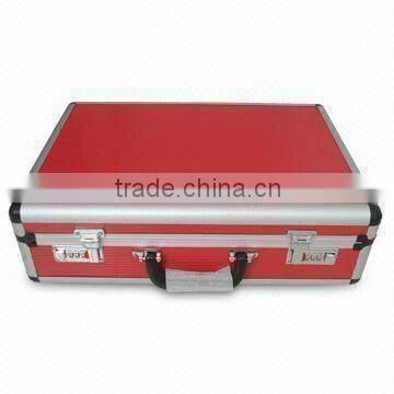 Red Strip Aluminum Surface Attache Case with Gray Plaid and Inside Interior ZYD-GJ251