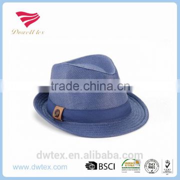 2016 Hot Sale Customaize 100%Paper Straw Fedora Blue Trilby Hat