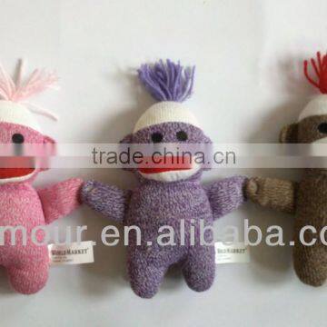 Brown, Purple, Pink Knitted Monkey Toys, Knitted Monkey Doll