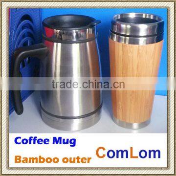 Coffee mug bamboo outer with stainless steel inside mug