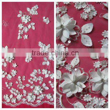 Newest 3D Lace Satin Applique Flower On Fabric Wedding Bridal Dress Lace Design