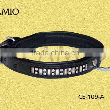 CE 103-A Leather dog collar with Diamond