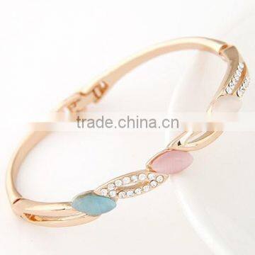 Latest 14K light Gold Plated Opal Rhinestone Jeweled Slim Bangle Stock Bangles