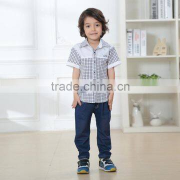 Little boy's clothes short sleeve plaid woven shirt