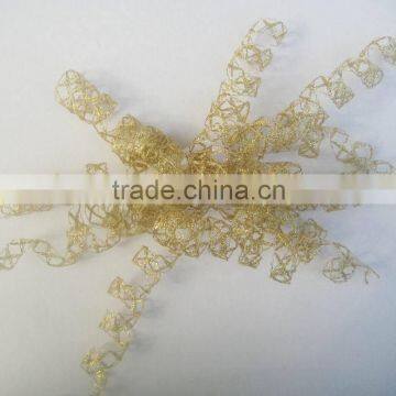 HOT SALE Gold Metallic Fabric Woven Mesh Ribbon Gift Bow