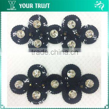 Aerolite Clear Rhinestone Black Sequin Applique Patch