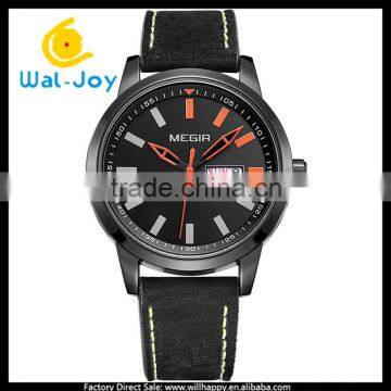 WJ-5529 men complete calendar leather trendy quartz Megir waterproof watch