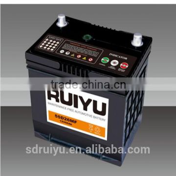 korea quality 55D23R 12V60AH for starting storage/car battery