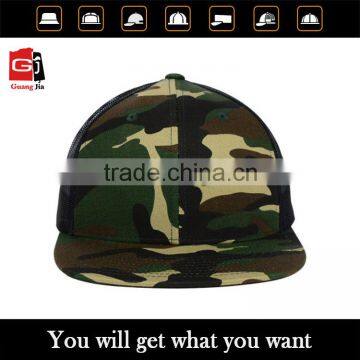 Wholesale promotional custom high quality design your own logo free sample falt brim mesh snapback camo trucker cap