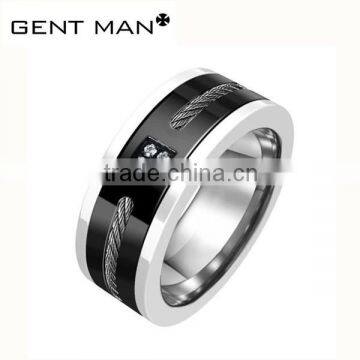 Solid cable rope Titanium Ring polish men Wedding stainless steel with CZ ring