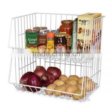 Closet Pantry Cabinet White Wire Stackable Basket