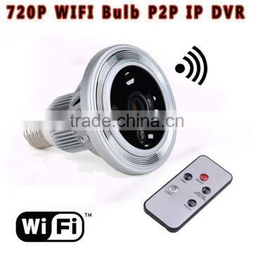 Factory directly sales 1280x720P HD bulb wifi lighting mini camera alerting remote wireless in-door camera with monitor