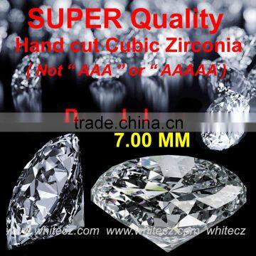 CUBIC ZIRCONIA SUPER QUALITY HAND CUT STONE ROUND SHAPE 7.00 MM SIZE SYNTHETIC DIAMOND LOOSE GEMSTONE ( NOT MACHINE CUT CZ )
